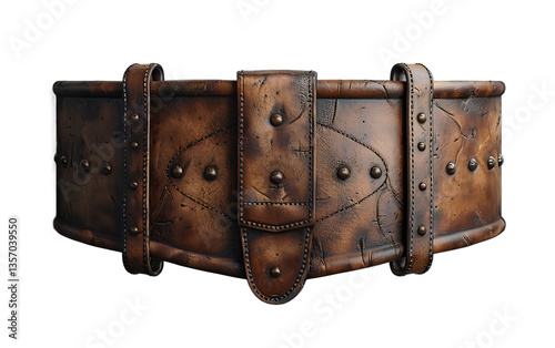 Wide Brown Leather Belt with Metal Studs and Buckles Medieval Fantasy Costume Accessory