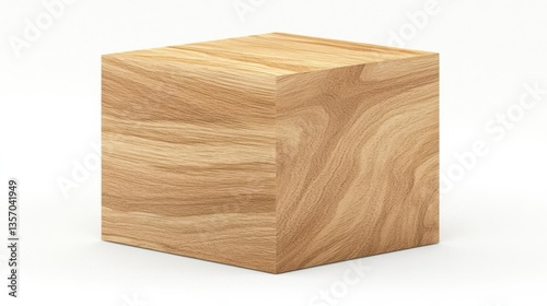 A polished wooden cube showcasing intricate grain patterns against a minimalist backdrop