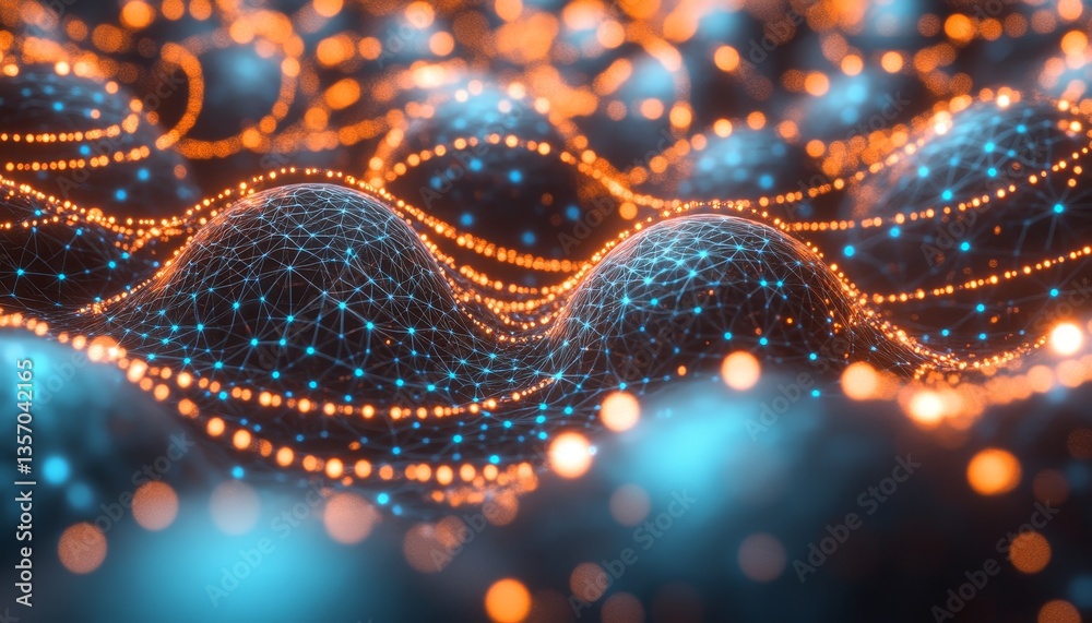 Obraz premium Abstract Network of Glowing Spheres Futuristic Design With Vivid Colors and Shallow Depth of Field