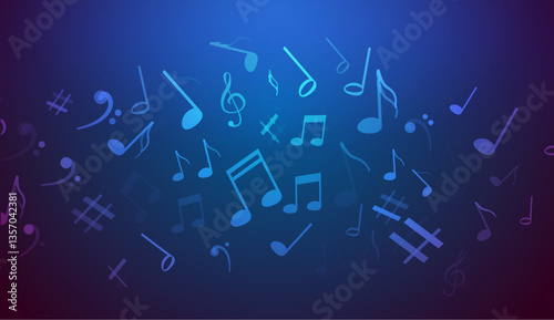 Abstract music background floating musical notes. Music melody harmony artistic glowing background.