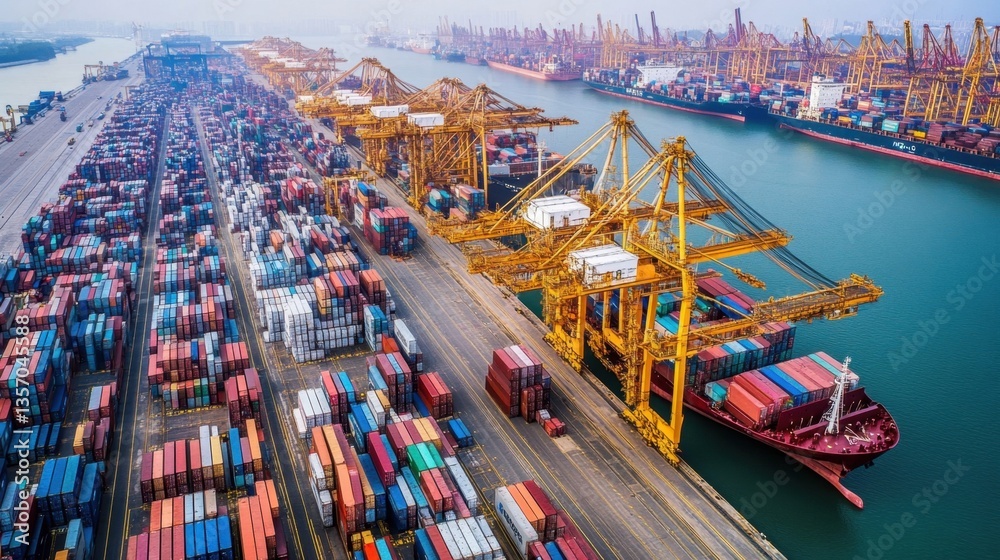 A shipping port handling luxury goods under strict tariff regulations