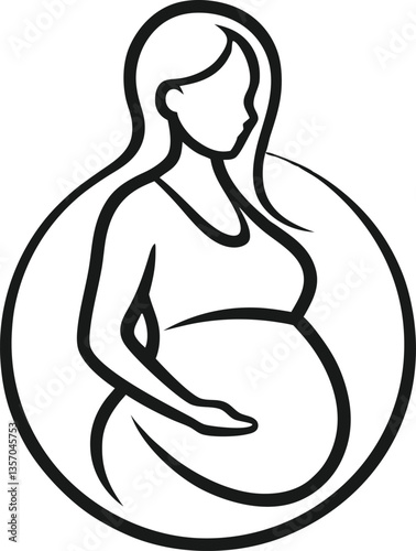 Elegant Line Art Illustration of a Pregnant Woman