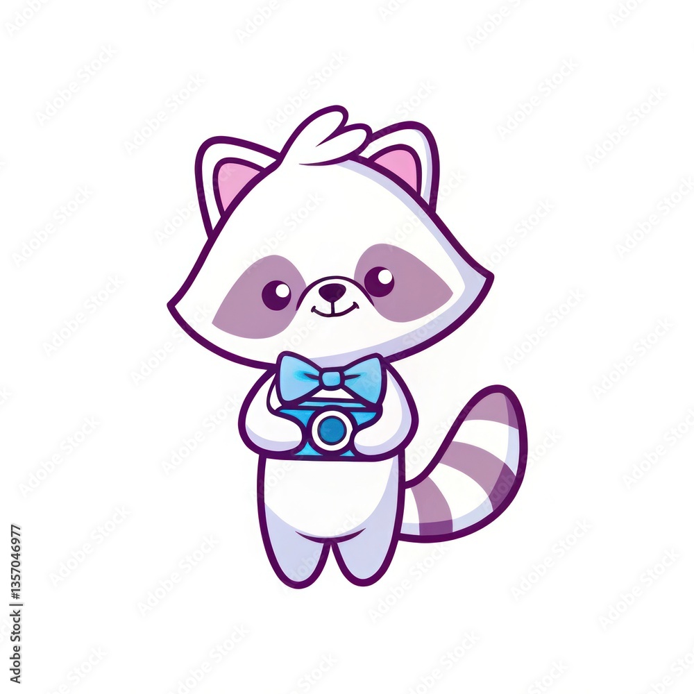 Obraz premium a charming cartoon raccoon holding a camera. It's a whimsical and cute illustration with a friendly feel