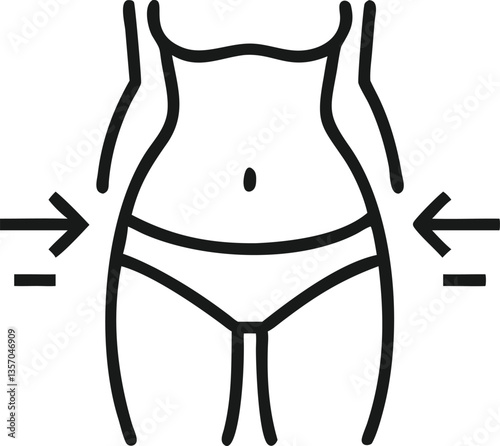 Simple, graphic illustration of a woman's midsection with arrows pointing inward toward the waist, suggesting weight loss.