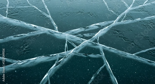 Frozen Fracture: Captivating Ice Patterns on a Winter Lake Surface