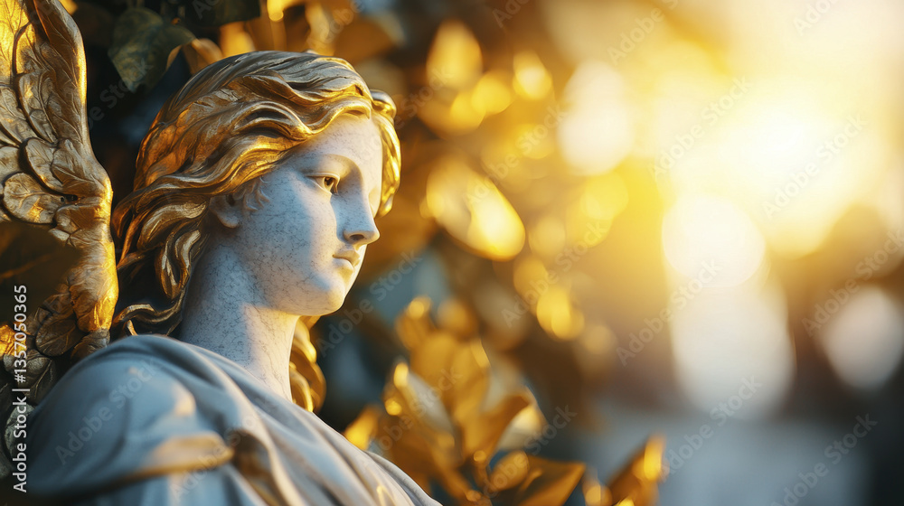 Majestic golden statue of angel with intricate details and soft light Majestic golden statue of angel with intricate details and soft light