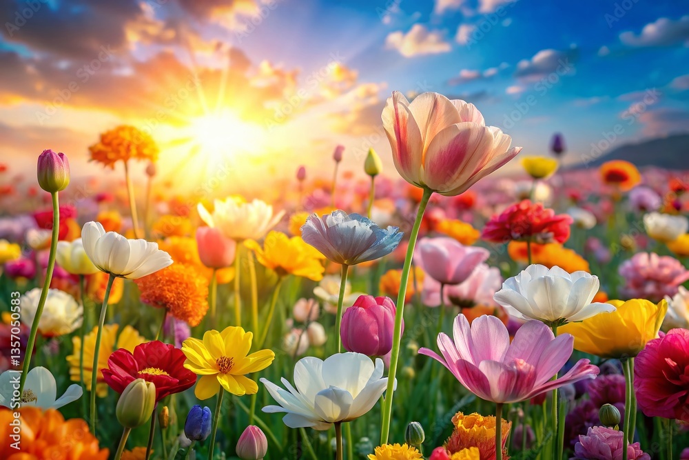 Obraz premium Aerial View of Blooming Flowers, Vibrant Spring Botanicals, Overhead Floral Photography
