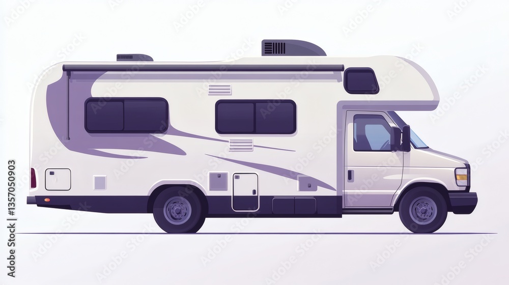 White Class-C RV motorhome, side view, isolated on white background. White Class-C RV motorhome, side view, isolated on white background.