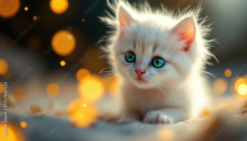 A fluffy cream colored kitten with mesmerizing bright blue eyes A fluffy cream colored kitten with mesmerizing bright blue eyes