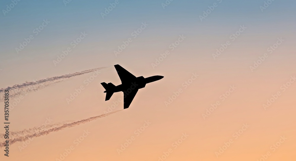 Fototapeta premium Sleek Jet Silhouette Against a Gradient Sky With Subtle Contrails