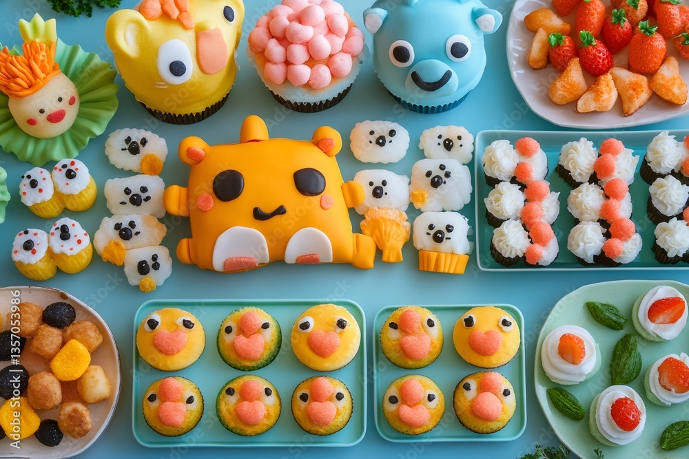 Adorable animal shaped treats covering table at children's party Adorable animal shaped treats covering table at children's party