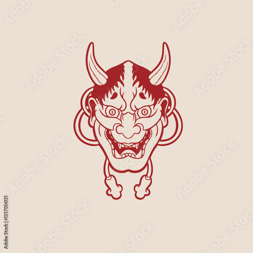 Japanese Demon Oni Mask Logo Design vector illustration	
