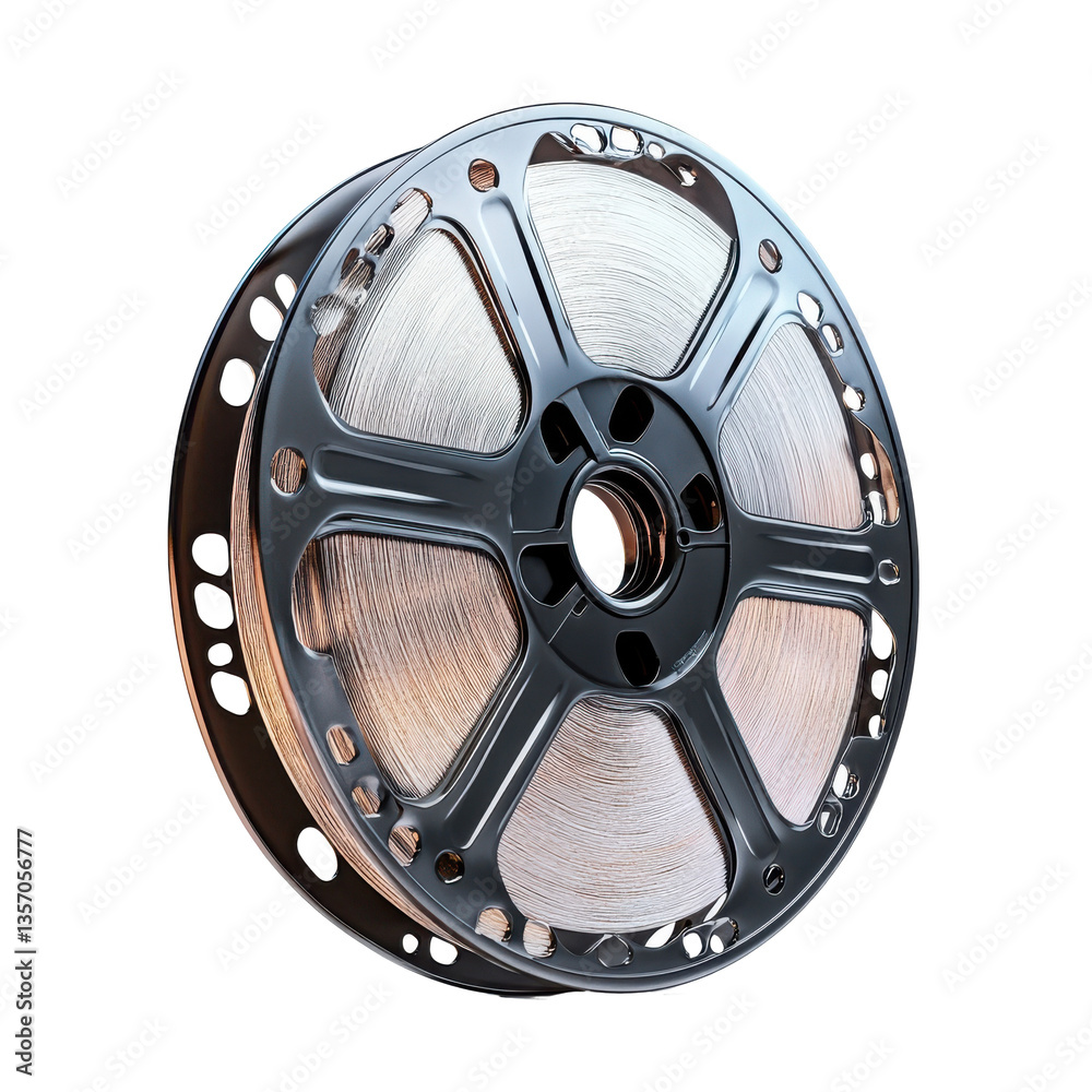 Fototapeta premium Film Reel Dark Background Vintage Media Technology isolated on transparent background