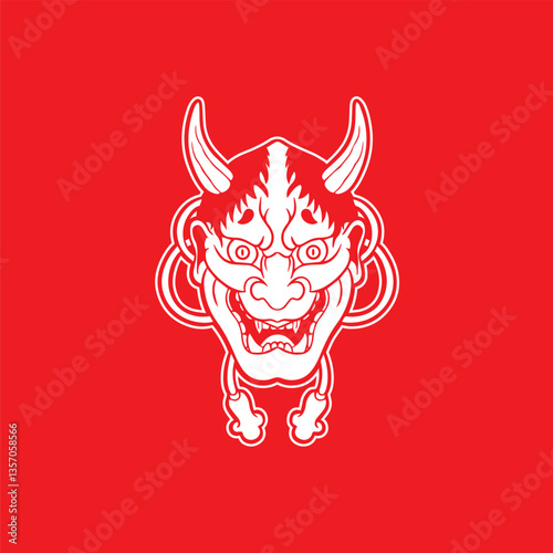 Japanese Demon Oni Mask Logo Design vector illustration	
