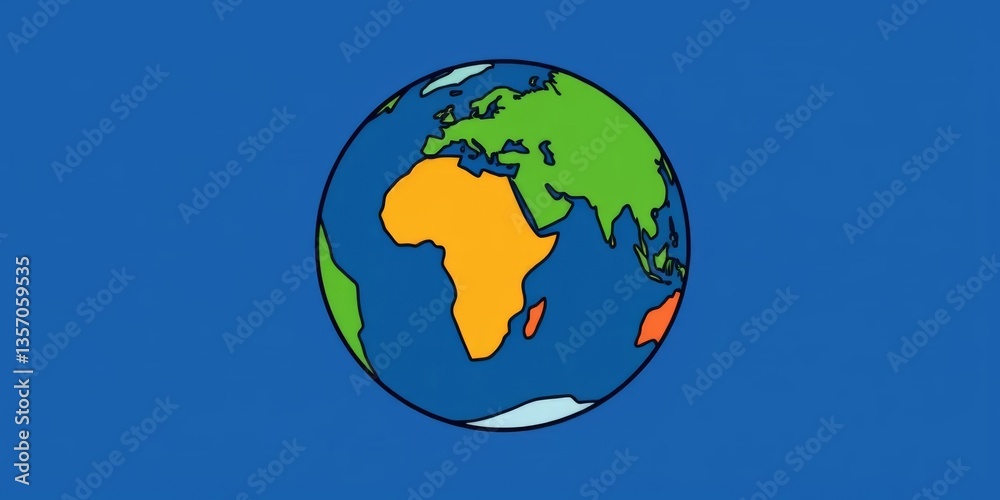 Naklejka premium Abstract doodle earth globe icon, continents, oceans, flat vector illustration, world map, background, vector