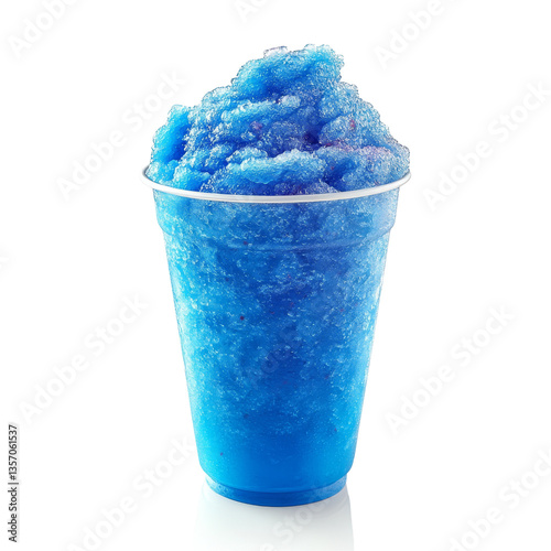 Refreshing blue slush drink served in a clear cup. transparent background