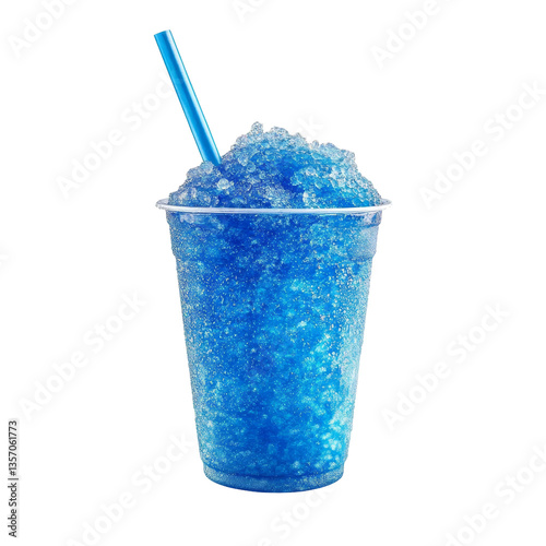 Refreshing blue slushy drink served with a straw in a cup. transparent background
