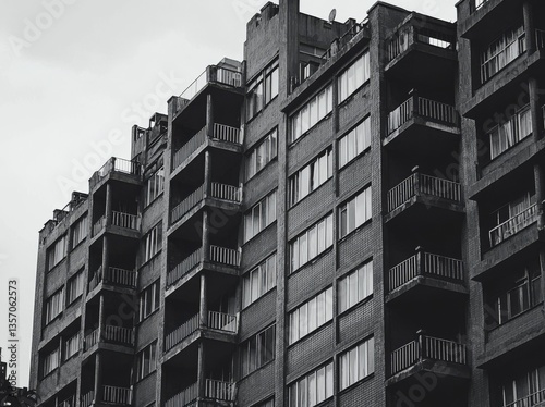 Black and white hues accentuate the modern architectural detail of the facade design