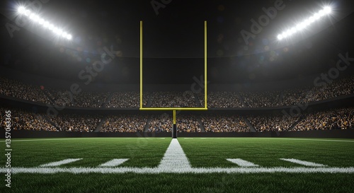 Game Night: a mesmerizing view of an american football stadium filled with spectators, illuminated by stadium lights and the glow of the field at night. photo