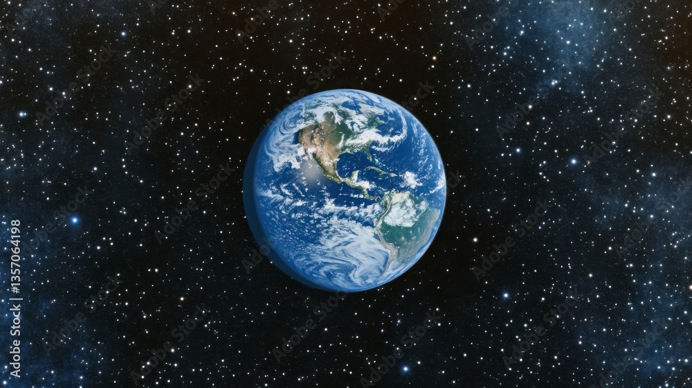 Fototapeta premium A view of Earth from space with stars and the curvature of the planet