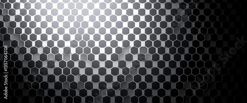 Abstract black and white hexagon halftone gradient texture with wavy, fading honeycomb pattern, wavy, spotted