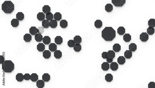Abstract black hexagonal geometric pattern on white background with seamless fade-out ray effect, illusion, hexagon