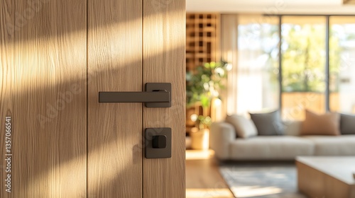 Modern Interior View Through a Stylish Wooden Door with Handles