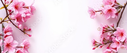 Blank stationery decorated with delicate pink blossoms, empty, botanical