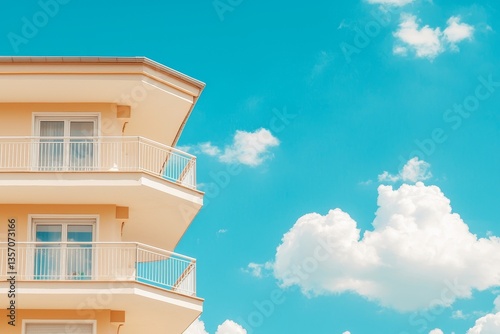The high-rise building showcases modern architecture set against the sky, highlighting construction and urbanism