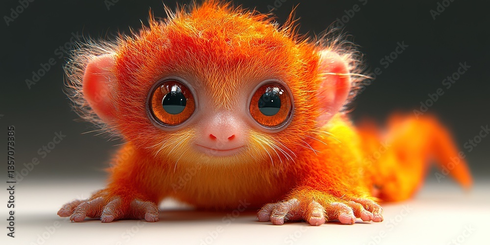 Fototapeta premium Rare orange monkey with bright eyes exploring its surroundings in a tranquil indoor setting during daylight