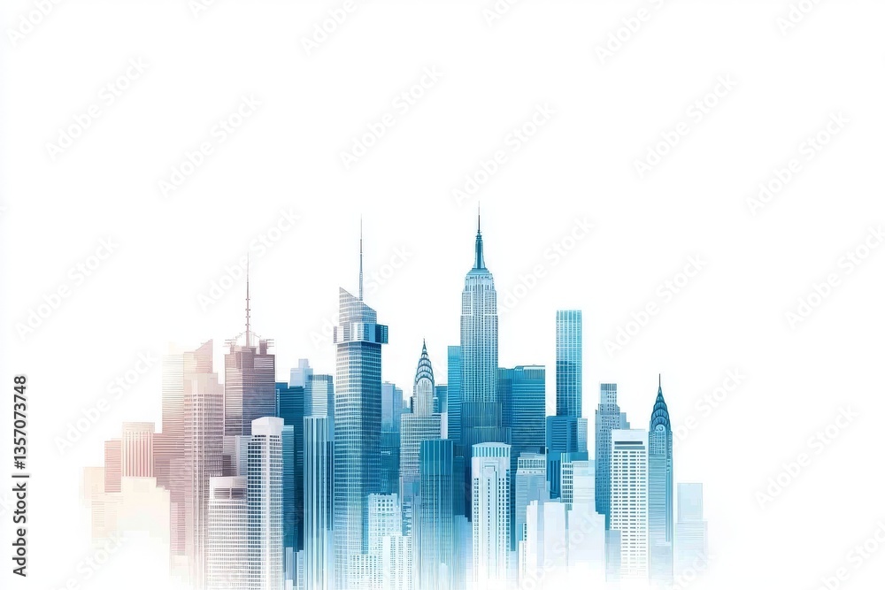 Naklejka premium Urban panorama and modern architecture combine to form a distinctive cityscape skyline that serves as a design background