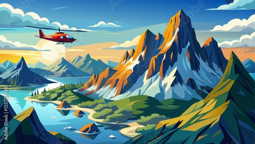 Flying above the Husfjellet Mountain on Senja Island in northern Norway