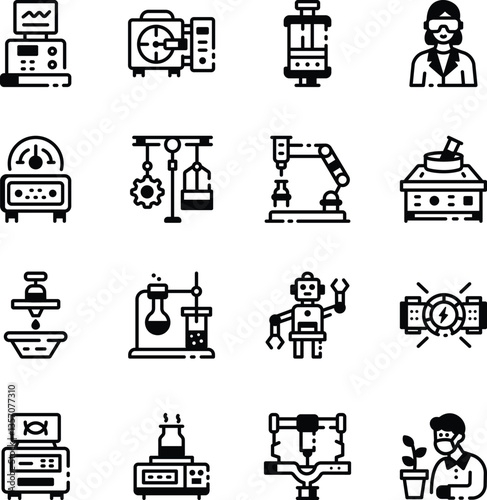 Bundle of Laboratory Equipment Linear Style Icons 
