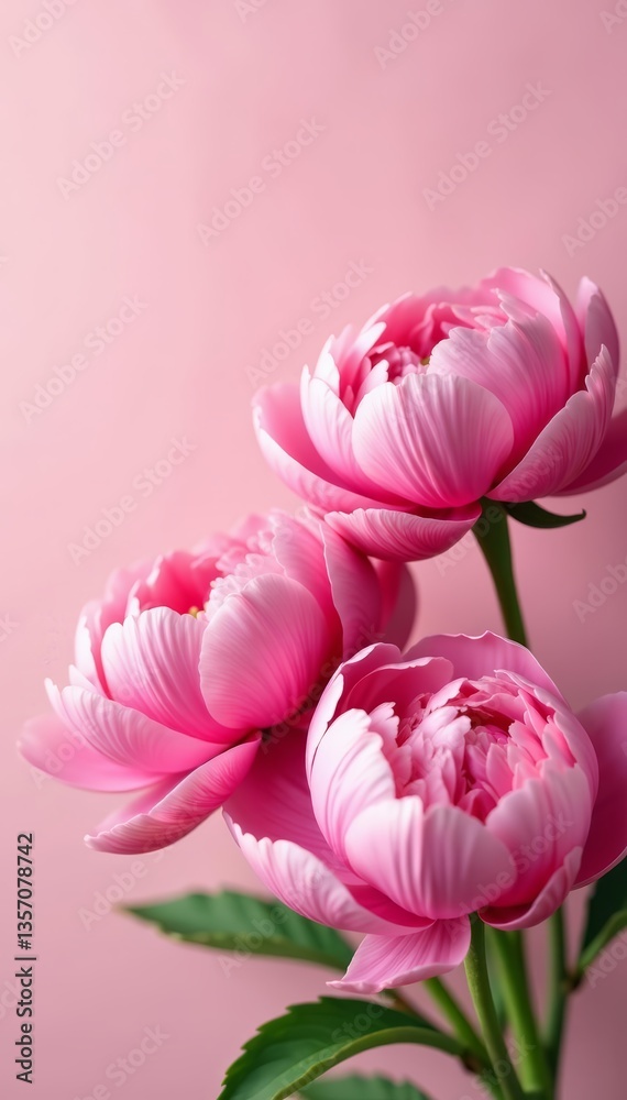 Obraz premium Close-up of blooming peony flowers on soft pastel background, soft, peonies