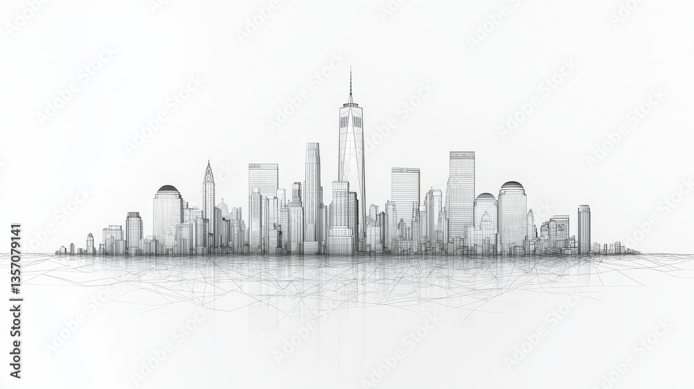 Obraz premium The city skyline is depicted in a minimalist illustration that emphasizes modern architecture and design
