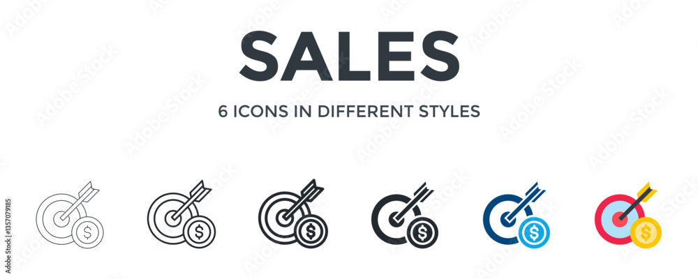 Sales Icon In Different Style Vector Illustration. Designed In Thin Line, Regular Line, Bold Line, Glyph, Color Fill, And Flat Style Can Be Used For Web Sales Icon In Different Style Vector Illustration. Designed In Thin Line, Regular Line, Bold Line, Glyph, Color Fill, And Flat Style Can Be Used For Web