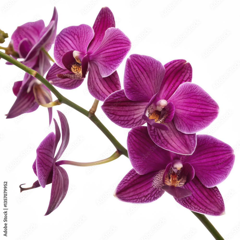 A vibrant arrangement of purple orchids showcasing intricate petal patterns and delicate stamens. A vibrant arrangement of purple orchids showcasing intricate petal patterns and delicate stamens.
