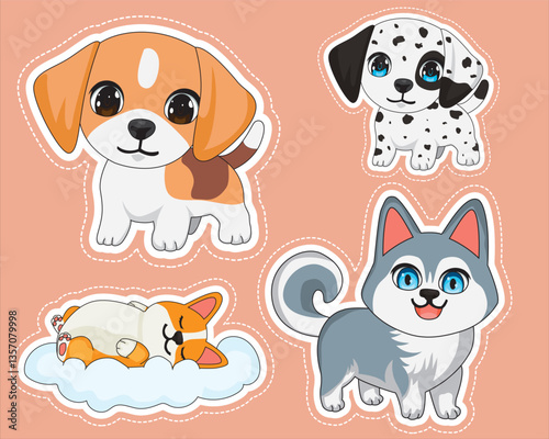 Dog Sticker Set of 4 Vector