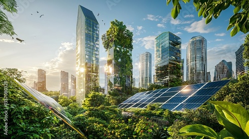Transparent solar panel cities showcase modern urban architecture that seamlessly integrates glass skyscrapers with state-of-the-art solar technology for a greener tomorrow
