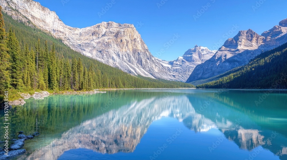 Fototapeta premium Serene Mountain Lake Reflection in the Canadian Rockies