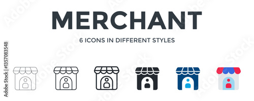 Merchant Icon In Different Style Vector Illustration. Designed In Thin Line, Regular Line, Bold Line, Glyph, Color Fill, And Flat Style Can Be Used For Web