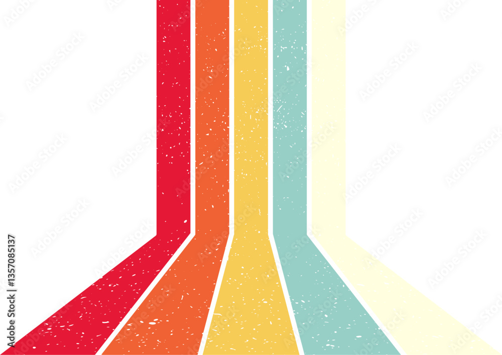 70s retro perspective lines background. Vintage colourful stripes banner, backdrop and wallpaper vector