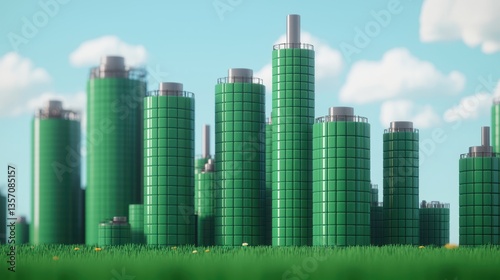 Industrial growth in green technology urban landscape 3d illustration vibrant environment close-up view sustainability concept