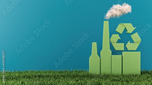 Industrial pollution and recycling initiatives in urban areas 3d graphic design eco-friendly environment conceptual view