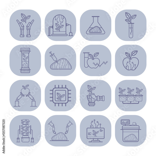 Collection of icons symbolizing sustainable agriculture and innovative technologies