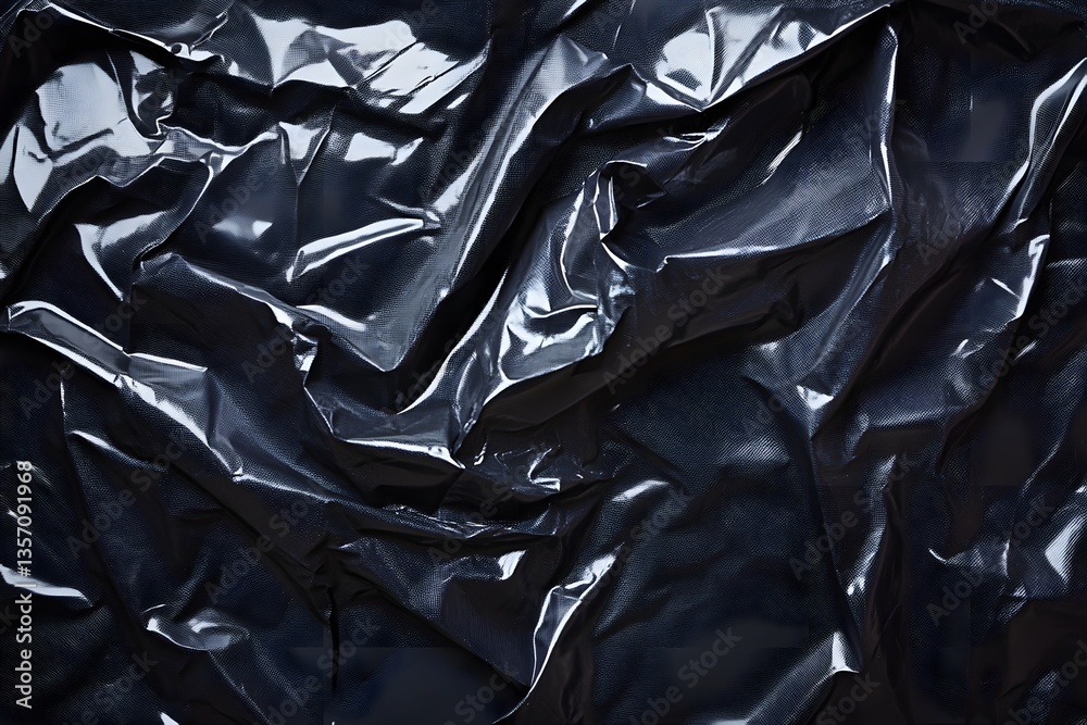 Textured and shiny black wrinkled plastic surface filling the frame entirely Textured and shiny black wrinkled plastic surface filling the frame entirely