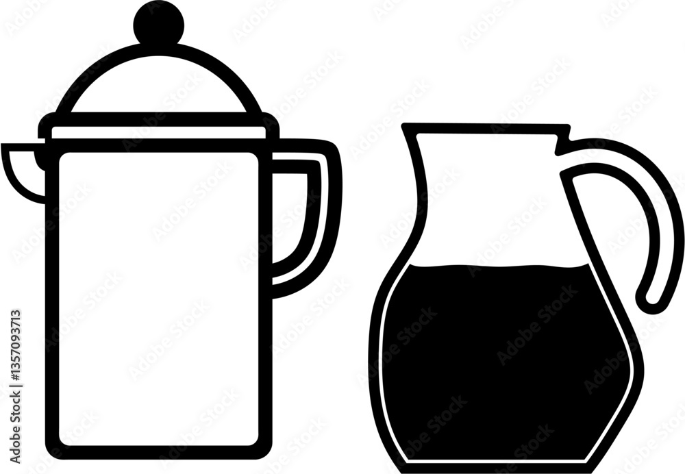 Obraz premium French Press and Coffee Carafe Minimalist Icon, 