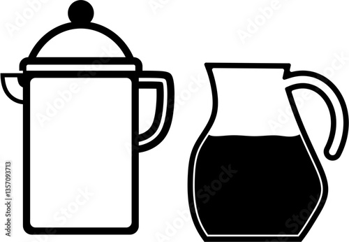 French Press and Coffee Carafe Minimalist Icon, 