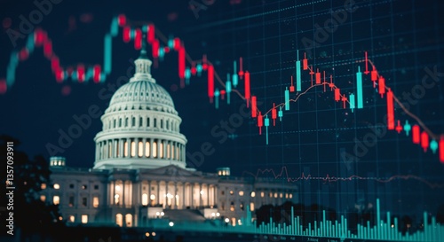 Capitol Hill and Financial Charts: A striking image of the US Capitol Building juxtaposed against a backdrop of fluctuating financial charts.