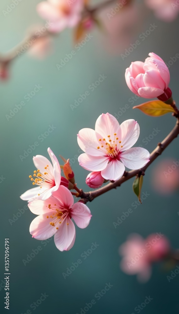 Fototapeta premium Soft pastel flowers on willow branches against blurred background, nature, willow, branch